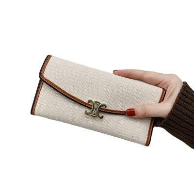 China Waterproof In Stock Long And Short New Wholesale Multifunctional Lady Bags Canvas Mobile Phone Wallet for sale