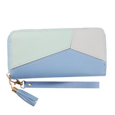 China Wholesale Waterproof Color Impact Splicing Long Wallet Women's Handbag Women's Fashion Zipper Wallet Bag, Japan and Korea Large Capacity for sale