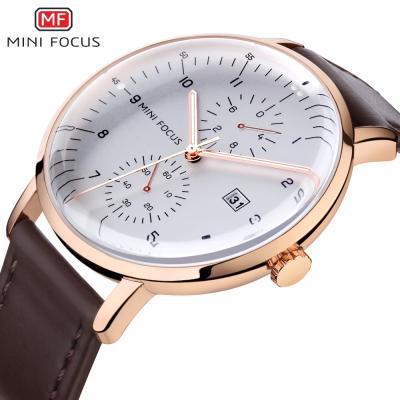 China Minimalist Mini Focus Men's Watch MF0052G Day/Date Leather Band Quartz Watches Montre for sale