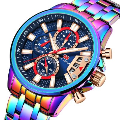 China Unique Day/Date Mini Focus MF0352G Quartz Steel Hand Watches Functional Display Colorful Watches Mens for sale