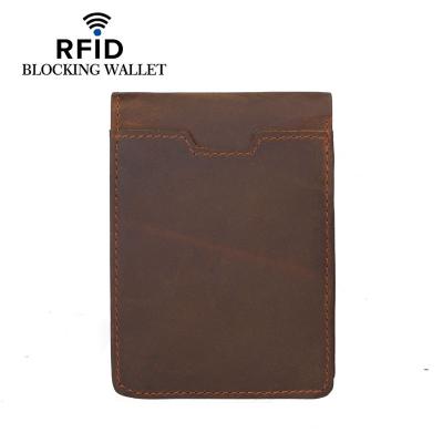 China Hot Selling RFID Lash Genuine Leather Men's Mini Wallet Fashion RFID Blocking Card Clip for sale