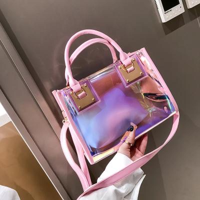 China Fashion Women Large Capacity Tote Bag PVC Jelly Bags Holographic Waterproof Transparent Clear Handbags for sale