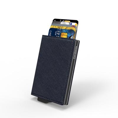 China RFID RFID Blocking Automatic Button Business Card Cases Aluminum Box Eject Credit Card Holder Metal Fashion Card Wallet for sale