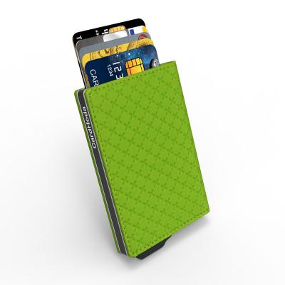 China RFID Credit Card Holder Metal RFID Business Card Cases Aluminum Box PU Fashion Card Leather Wallet for sale