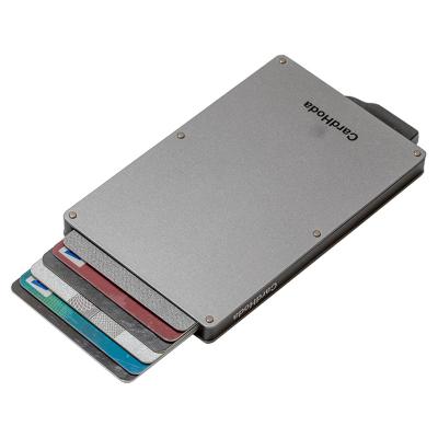 China Fashion Automatic Eject Pocket Aluminum Bank Metal Card Cases Metal Card Holder Anti Theft Slim Card Wallet for sale