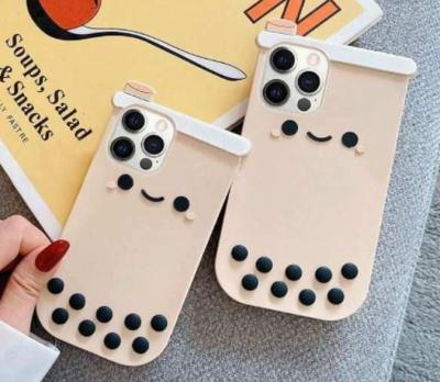 China 2021 hot cute shockproof silicone phone case for iphone 13 factory price of designer silicone phone case precise with Boba milk tea design for sale