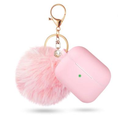 China For Earphone Luxury Cute Silicone Cover Skin Case For Airpod Case Guangzhou Fur Key Chain Strap Pom Pom Fluffy Pearl Ball For Apple Airpod 2 1 for sale