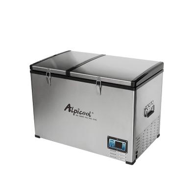 China Factory Price 125L Alpicool BCD125 Car/Two Cabinets 12v Stainless Steel Case Temperature Controller Home & Caravan Dual Use Fridge Freezer for sale