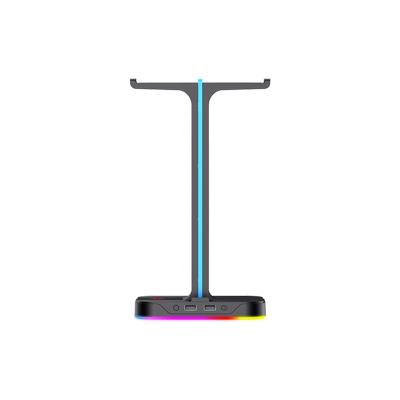 China 2x USB2.0 Th650 Havit RGB Backlight Gaming Earphone Stand Hanger Desktop Headset Stand Gaming RGB Headset Stand for sale