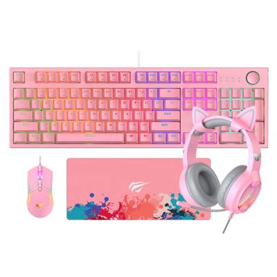 China For Home Office Kb868Cm Havit Pink 4Pcs Y Teclados Mouse Gamer Gaming Kit 4 In 1 RGB Backlit Earphone Keyboard And Mouse Combo Game for sale