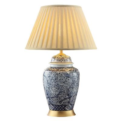 China Modern Chinese Classic Blue And White Ceramic Table Pot E27 Lamp For Bedroom for sale