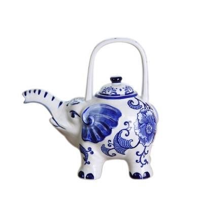 China Viet Nam Southeast Asian Style Blue and White Porcelain Elephant Kettle Decoration Ornament Classic Artist Home Furniture for sale