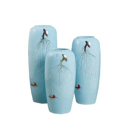 China Floor color hand drawing ceramic vase in traditional blue home decoration for sale