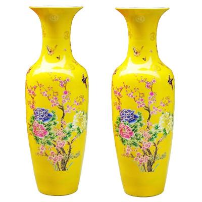 China Customized modern designl flower vase popular home decor yellow ceramic Chinese vases eco-friendly tall floor for sale