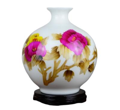 China Le Chinoiserie Simple Traditional Chinese White Straw Home Decor Ceramic Vase Peony Vase Jingdezhen vazen for sale