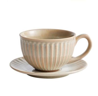 China Traditional Brown 11oz Coffee Mug and Dish 300ml Teacup Set Luxury Ceramic Saucer Set for sale