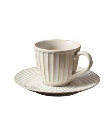 China Stocked Classic Ivory Pottery Coffee Cup 170ml Reusable Ceramic Tea Cup With Saucer for sale