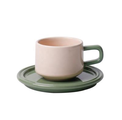 China Traditional Luxury Matte Green Coffee Mug Espresso 250ml Ceramic Nordic Cup And Saucer for sale