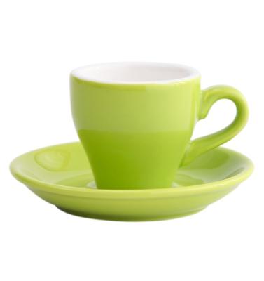 China Hot Stocked Mini Coffee Espresso Porcelain Cup 80cc Hot Sale Green Coffee Cup And Saucer Set for sale