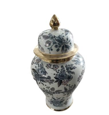 China 2022 Vietnam luxury blue and gold European style porcelain ginger jar home decoration vases for sale