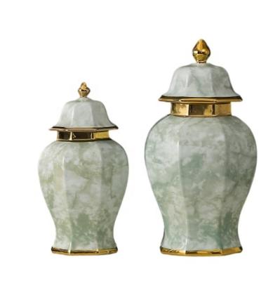 China Stocked/Healthy/Eco-friendly Luxury Ceramic Green Jingdezhen Suolide Ginger Jar With Gold Rim Small And Big Size for sale