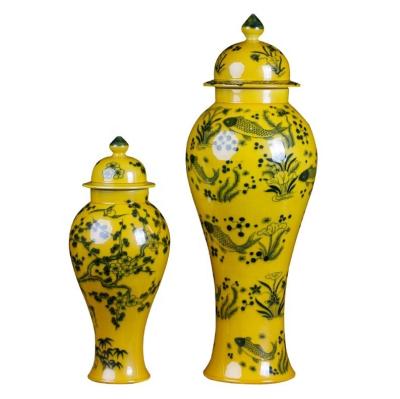 China China Home Decoration Luxury Hand Painted Long Flower Vase Long Peached Yellow Dry Peached Set for sale