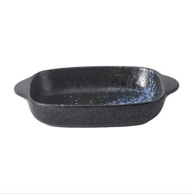 China Owen Home Use Black Ceramic Cheese Gratin Tray Pottery Baking Bowls / Microwave & Dished For Oven for sale