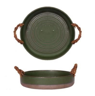 China Two Handle Green Stocked Deep Soup Dish 10