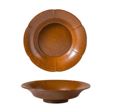 China Stocked Flower Shape Brown Bowl Set 6.5