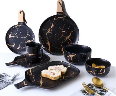 China Fashional Kitchen Stocked Black And White Dinnerware Made In Porcelain Marble Design For Dinner for sale