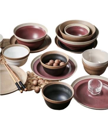 China Stocked Matte Black and Red Western Tableware Dinnerware Set Ceramic Bowl Dish Set Gift Set for sale