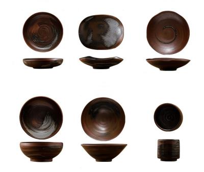 China Stocked Custom Ceramic Western Brown Cup Dinnerware Set Stoneware Dinnerware Dishes And Bowls Set for sale