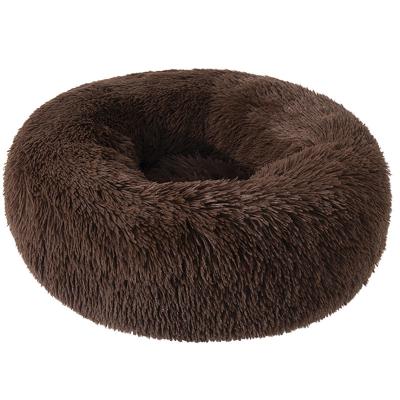 China Wholesale Original Fluffy Shag Mat Travel Around Cat Cozy Cuddler Calming Luxury Fur Pet Beds Donut Dog Bed for sale