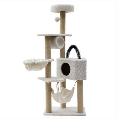 China Hot Selling Viable Pet Products Natural Sisal Hammock Tunnel Pet Cat Tower Interactive Cat Toy Tree for sale