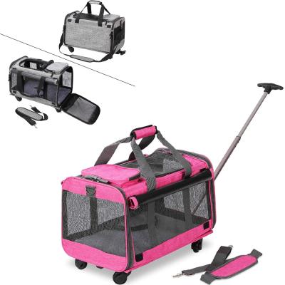 China Viable Airline Approved Cat Dog Pet Carrier With Tote Luggage Soft Sided Pink Detachable Wheels For Small Medium Dogs Cats for sale