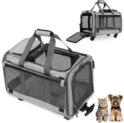 China Sustainable Soft Sided Pet Carrier Airline Approved Cat Carrier Dog Travel Bag with Removable Wheels and Foldable Cart for Small Medium Pets for sale