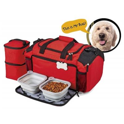 China Best Snack Storage Toy Accessories Eco-Friendly Kit Luggage Small Pet Bags Tote Cat Dog Travel Bag With Bowl for sale