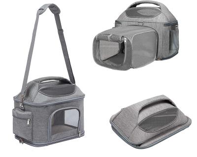 China Sustainable Airline Approved 3 Open Door Pet Carrier Travel Bag, Expandable Foldable Soft-sided 2 Strip Reflective Dog Carrier for sale