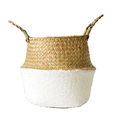 China Chinese Style Sustainable Cheap Hand - Woven Folded Flower Basket Woven Seaweed Basket Portable Potted Box for sale