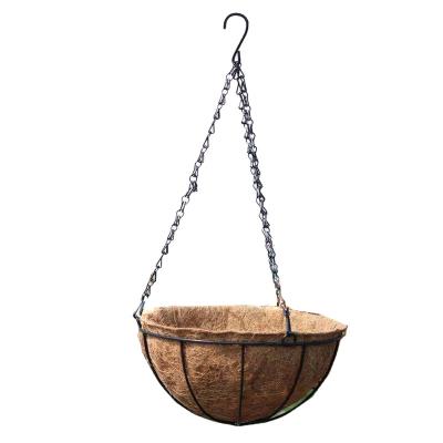 China Natural Palm Shell Flower Pot Garden Flower Potted Plant Log Planter Frame Pastoral Iron Color Floor Vase Set Hanging Basket for sale