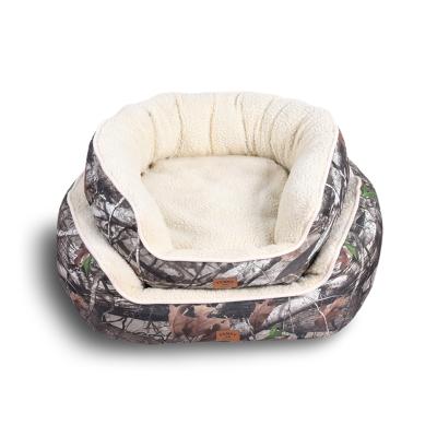 China Large Size Waterproof CAMOUFLAGE Bolster Bed Soft Oval Shape Bolster Dog Bed Round Shape PV Plush Pet Beds Pet Supplies for sale