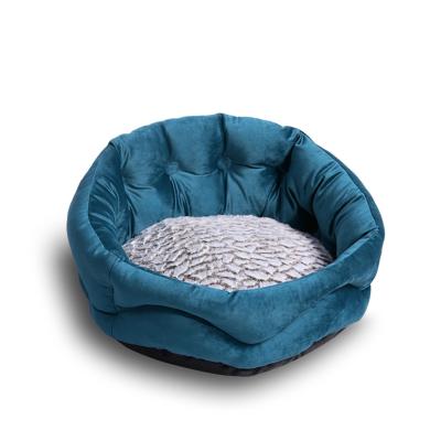 China Round Shape Small Size Waterproof Luxury Bolster Pet Bed Cat Cave Pet Moon Soft Plush Supplies Beds Polyester for sale