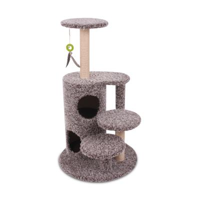 China Sustainable Foundations Multi-Level Cat Tree With Lined Posts Housings Towers Wooden Trees Furniture Tower Cat Tree for sale