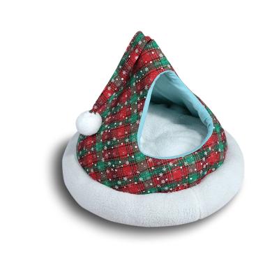 China Waterproof Christmas Cat Cave Pet Bed and Accessories Soft Plush Cat House Four Seasons General Encased Warm Cave Cat Bed Cushion for sale