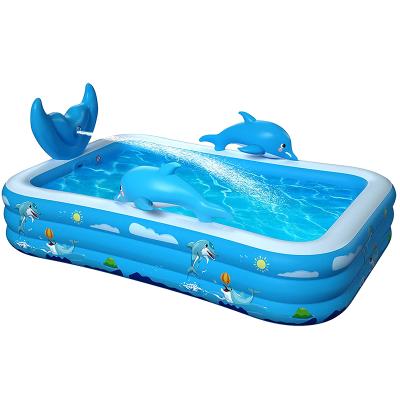 China Outdoor Swimming Pools Shark Splash Pool Kiddie PVC Inflatable Family Pool For Children for sale