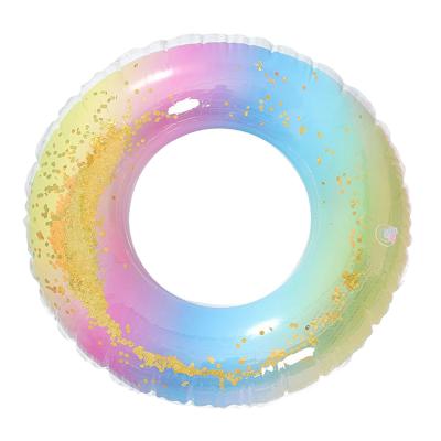 China Fun Summer Beach Party Toys Glitter Rainbow Sequin Ring Inflatable Swimming Pool For Adult for sale