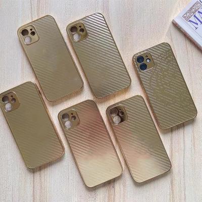 China Designer Phone Case Carbon Fiber Brand Cell Phone Cover Shockproof Luxury Gold Mobile Case For Iphone 13 12 11 pro max for sale