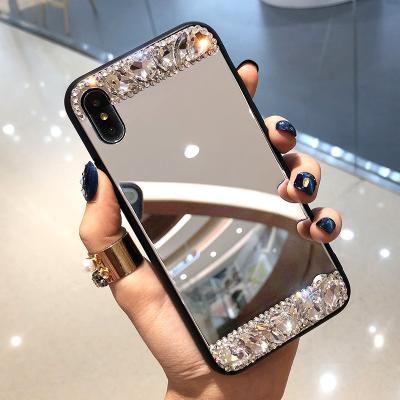 China Luxury Mirror Makeup Diamonds Cell Phone Case Women Shockproof Phone Case For Iphone 13 12 11 pro max for sale