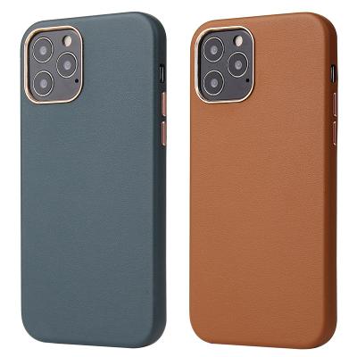 China Fashion Business Cell Phone Case Shockproof Genuine Leather Gold Button Back Covers For iphone 13 pro max for sale