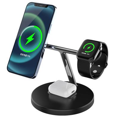 China 2021 Wireless Fast Charging New Arrivals Quick Charging 3 In1 15W Magnetic Wireless Charger Fast Wireless Charging Stand For Phone/Iwatch/Airpods for sale